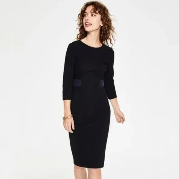 NWT Boden Laura Ottoman Sheath Dress Black/Blue Size 6P - Picture 1 of 12